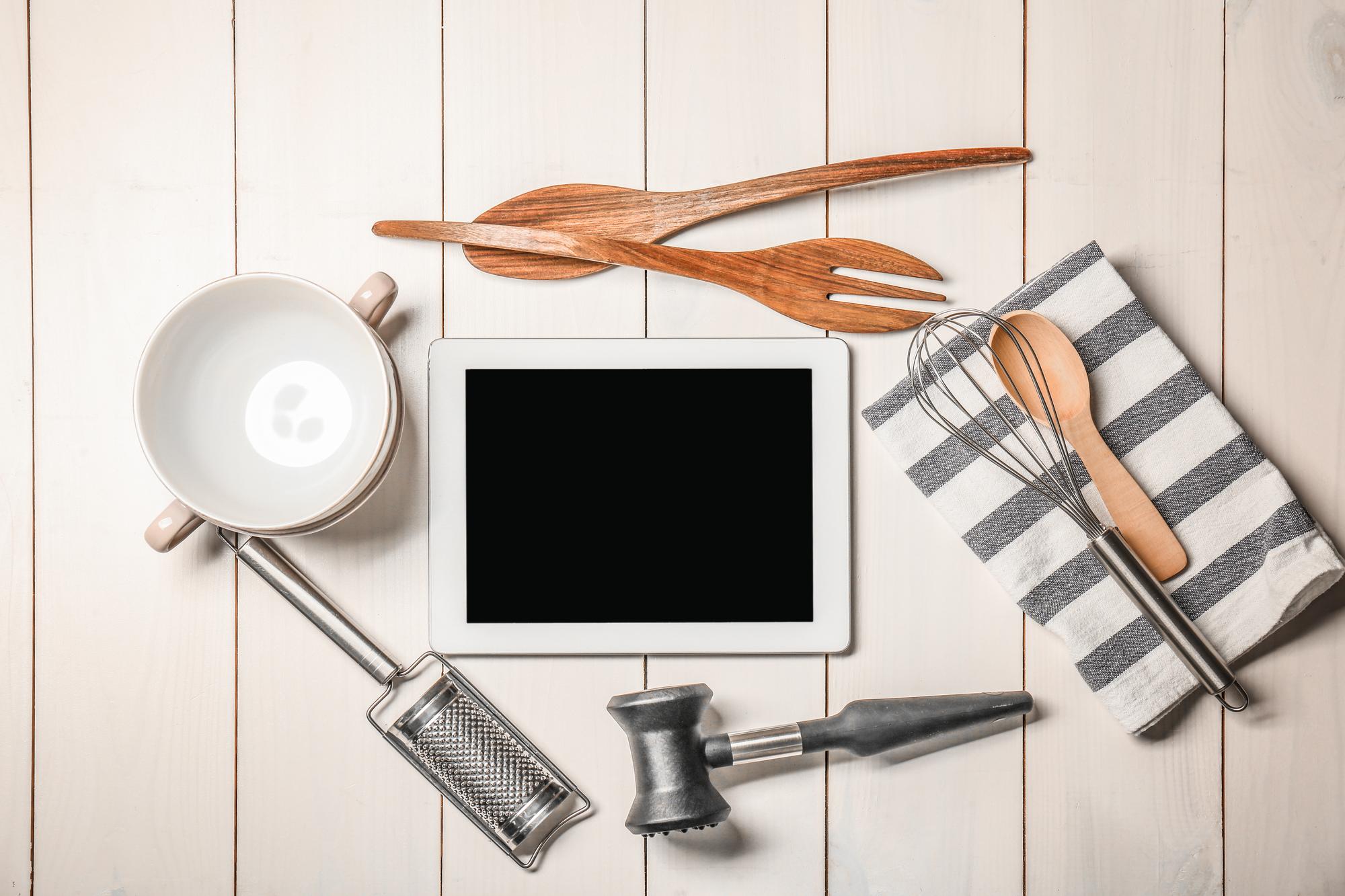 Flatlay of kitchen tools and ingredients